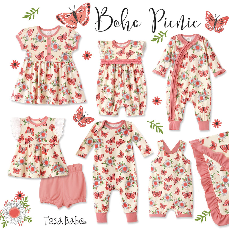Tesa Babe Base Product Boho Picnic Top & Shorts Eyelet Flutter Sleeve
