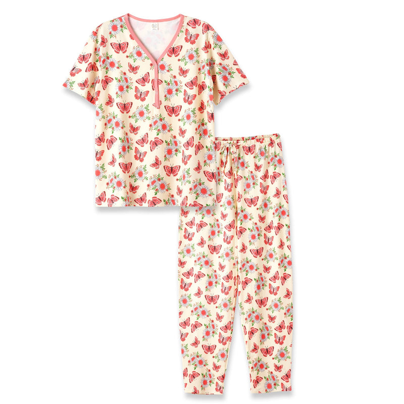 Tesa Babe Base Product S Boho Picnic Women's V-Neck Pajama Set