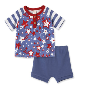 Tesa Babe Base Product 3-6M Star Spangled Henley Tee & Shorts