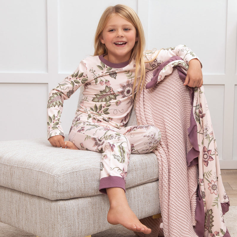 Eco-friendly Floral Sleepwear: Women's Pajama Set With Toile De Jouy Detail  Soft Bamboo Cotton Floral Print Perfect Mommy & Me Gift 